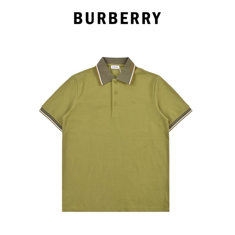 Burberry Lime Green Polo Shirt with Striped Trim view