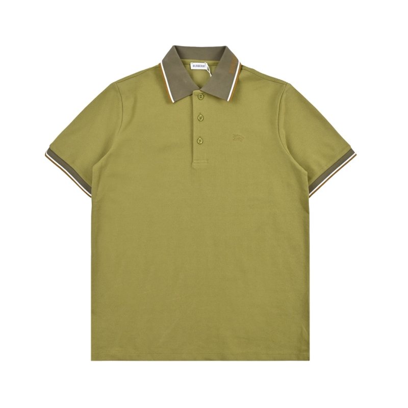 Burberry Lime Green Polo Shirt with Striped Trim view