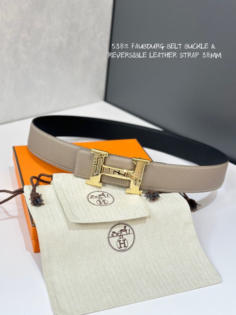 Hermès Faubourg Reversible Leather Belt Buckle 38mm Beige