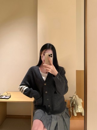 Black & Cream Striped Knit Cardigan view 6