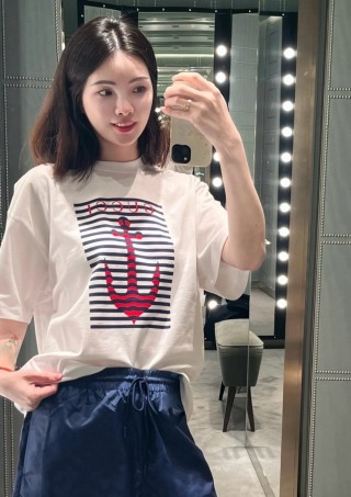 White Anchor Stripe Graphic T-Shirt view 7