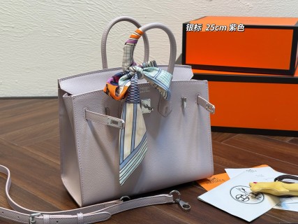 Hermès Platinum Birkin 25cm Grey Tote Bag view 5