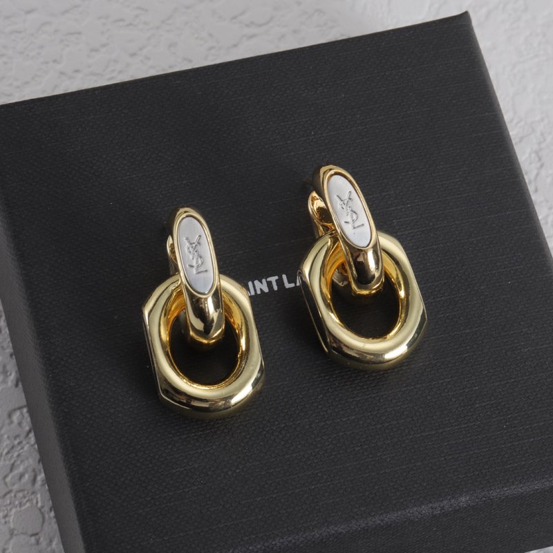 YSL Gold Oval Logo Stud Earrings