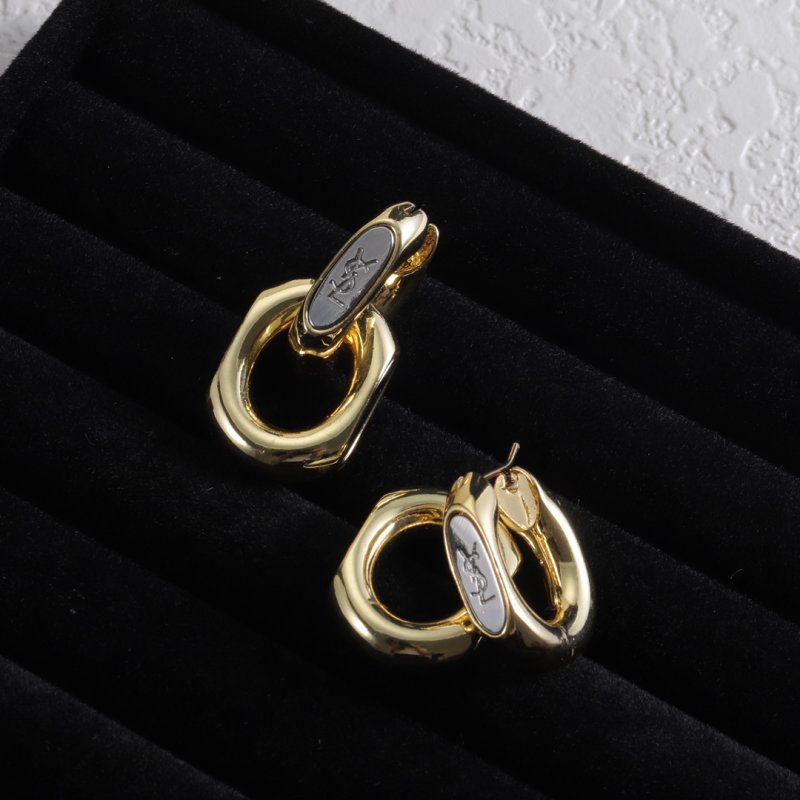 YSL Gold Oval Logo Stud Earrings view