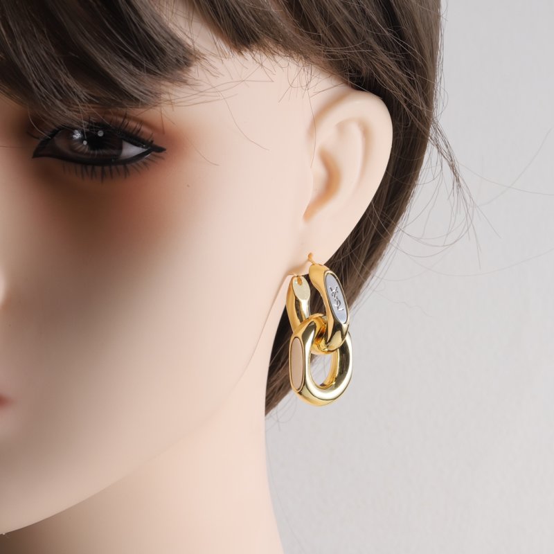 YSL Gold Oval Logo Stud Earrings view
