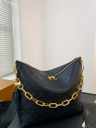 Louis Vuitton Black Monogram Hobo Bag with Gold Chain