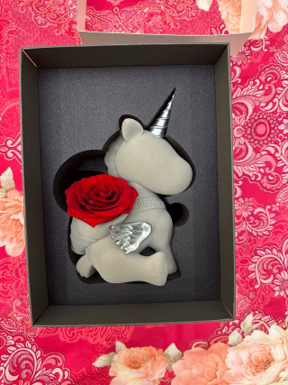 Unicorn Sweetheart Eternal Flower Figurine - Cream with Red Rose view 3