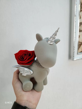 Unicorn Sweetheart Eternal Flower Figurine - Cream with Red Rose view 4