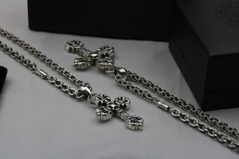 Chrome Hearts Ornate Flamed Cross Pendant Necklace Silver view 2