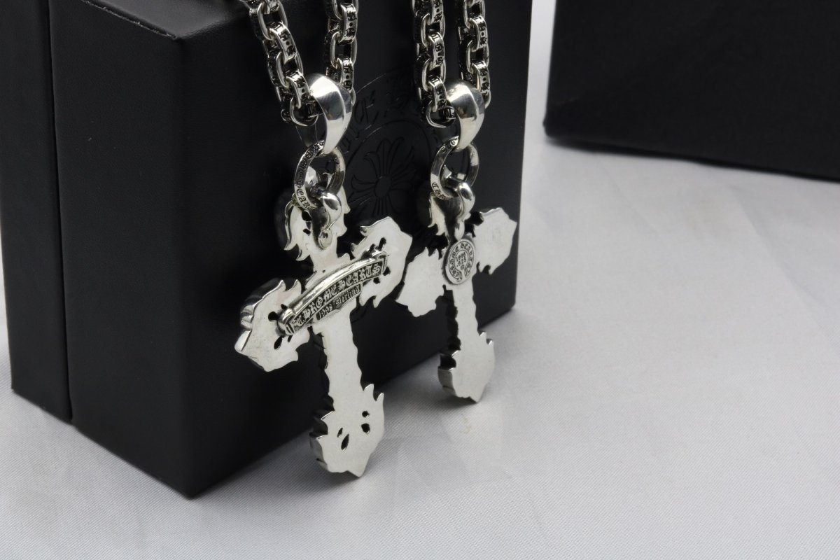 Chrome Hearts Ornate Flamed Cross Pendant Necklace Silver view