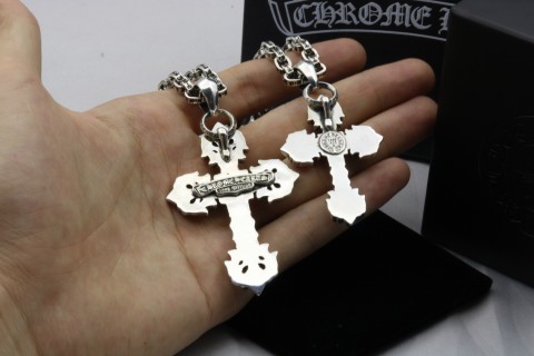 Chrome Hearts Ornate Flamed Cross Pendant Necklace Silver view 4