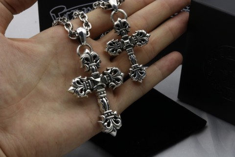 Chrome Hearts Ornate Flamed Cross Pendant Necklace Silver view 5