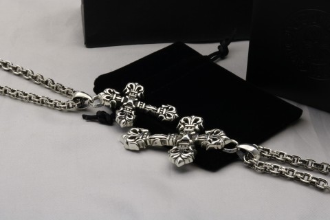 Chrome Hearts Ornate Flamed Cross Pendant Necklace Silver view 6