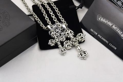 Chrome Hearts Ornate Flamed Cross Pendant Necklace Silver view 7