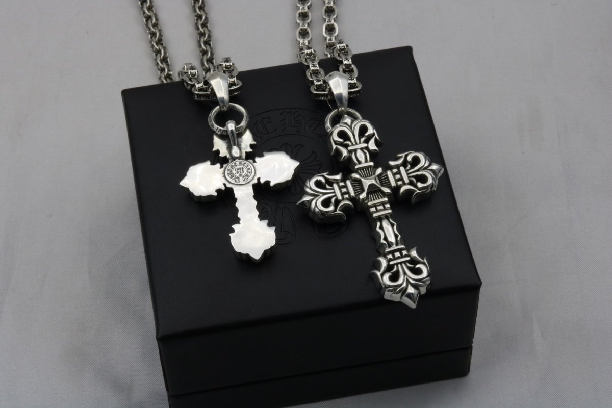 Chrome Hearts Ornate Flamed Cross Pendant Necklace Silver view