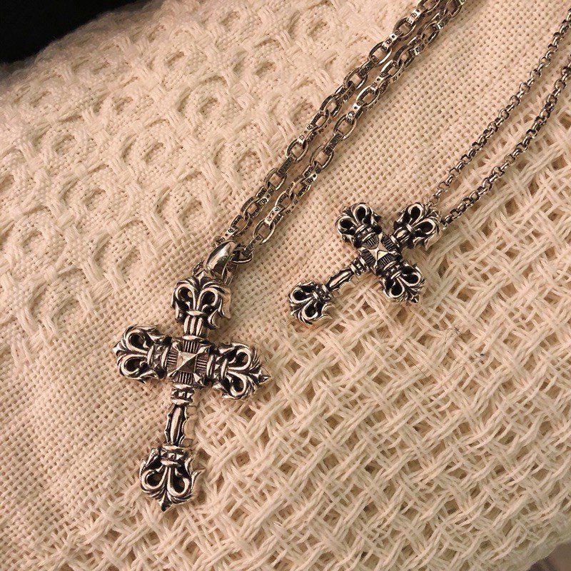 Chrome Hearts Ornate Flamed Cross Pendant Necklace Silver view