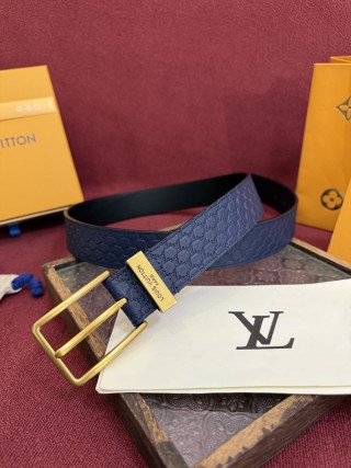 Louis Vuitton Monogram Embossed Navy Leather Belt with Gold Buckle view 2