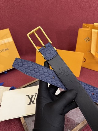 Louis Vuitton Monogram Embossed Navy Leather Belt with Gold Buckle view 5