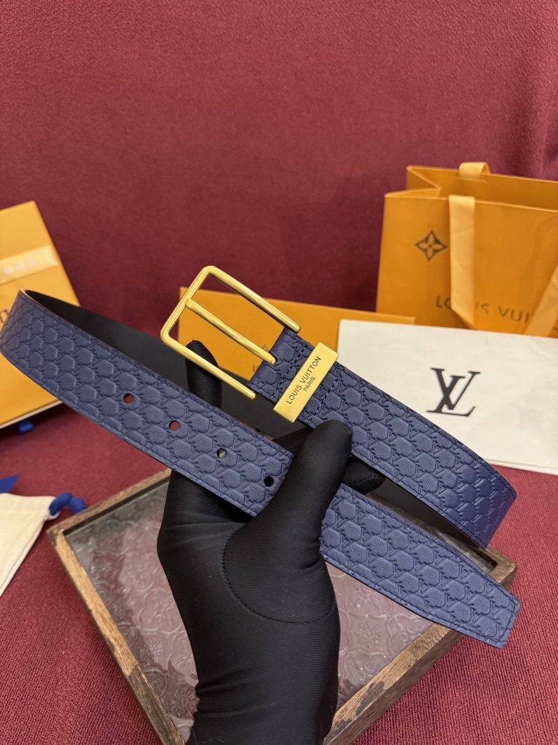 Louis Vuitton Monogram Embossed Navy Leather Belt with Gold Buckle view