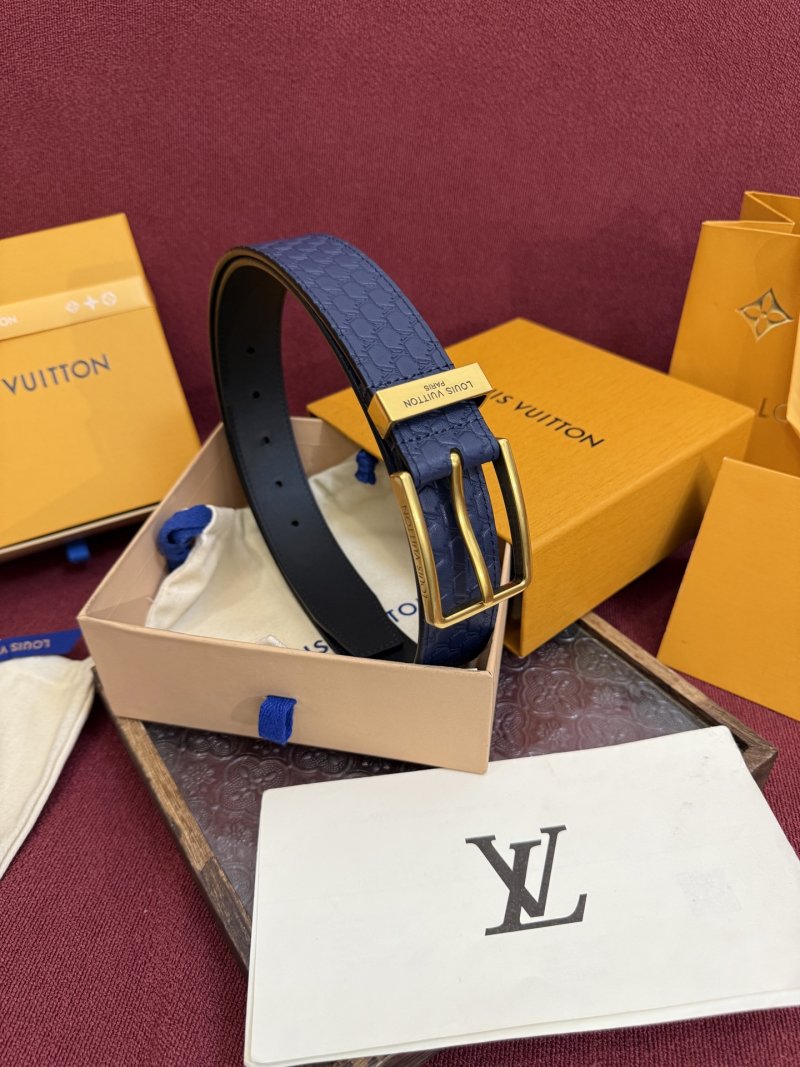Louis Vuitton Monogram Embossed Navy Leather Belt with Gold Buckle view