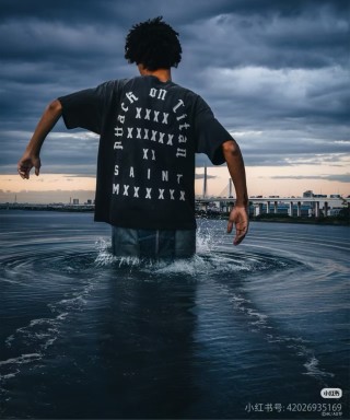 Black Graphic Print T-Shirt with Blue Angel Wings Design view 4