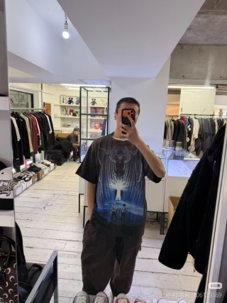 Black Graphic Print T-Shirt with Blue Angel Wings Design view 9