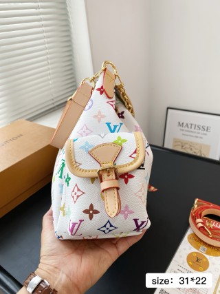 Louis Vuitton Multicolor Monogram Shoulder Bag White view 3