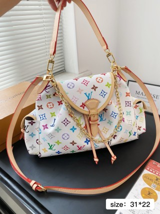 Louis Vuitton Multicolor Monogram Shoulder Bag White view 8