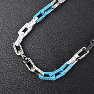 Louis Vuitton Monogram Chain Necklace - Silver/Blue view 3