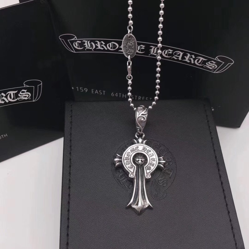 Chrome Hearts Classic Cross Horseshoe Silver Pendant Necklace view
