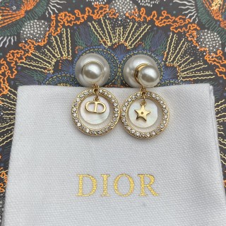 Dior CD Star White Pearl Drop Earrings Gold view 3