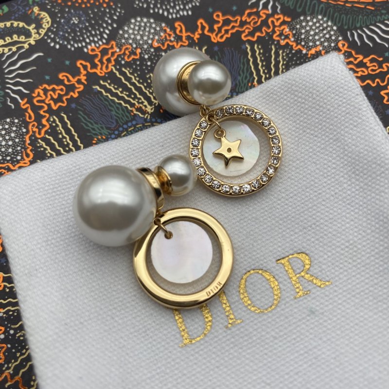 Dior CD Star White Pearl Drop Earrings Gold view