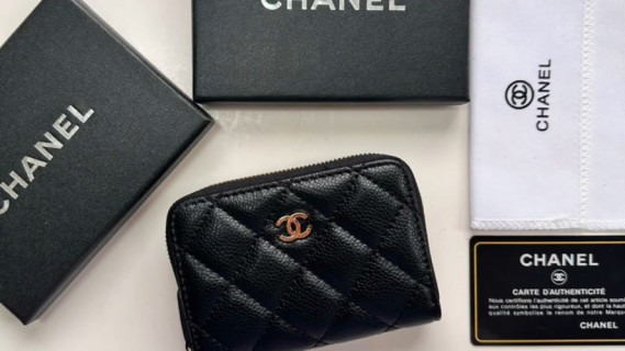 Chanel Black Quilted Caviar Leather Zip Wallet