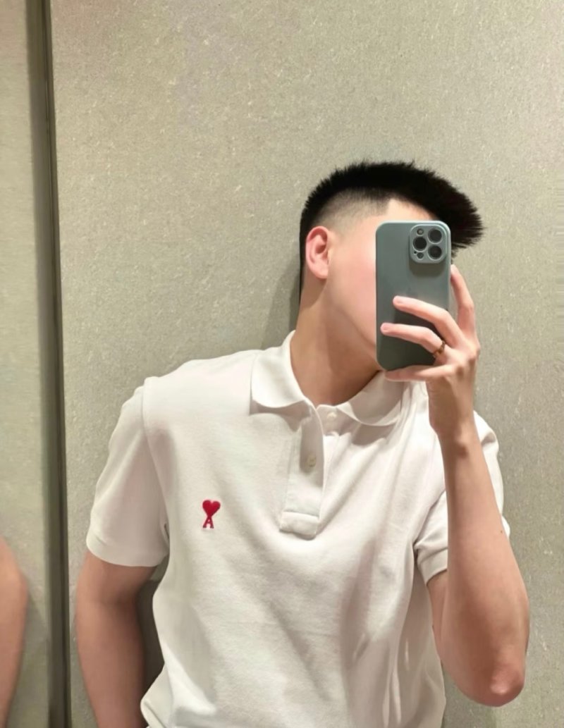 Ami Paris Heart Logo White Polo T-Shirt