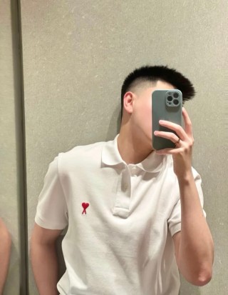 Ami Paris Heart Logo White Polo T-Shirt