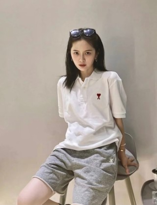 Ami Paris Heart Logo White Polo T-Shirt view 2