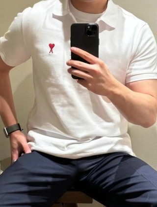 Ami Paris Heart Logo White Polo T-Shirt view 4