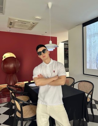 Ami Paris Heart Logo White Polo T-Shirt view 5