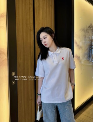 Ami Paris Heart Logo White Polo T-Shirt view 6