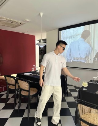 Ami Paris Heart Logo White Polo T-Shirt view 7
