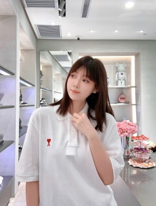 Ami Paris Heart Logo White Polo T-Shirt view 8
