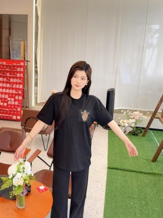 Black Short Sleeve Tee with Gold Crest Embroidery view 2