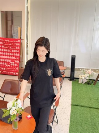 Black Short Sleeve Tee with Gold Crest Embroidery view 7
