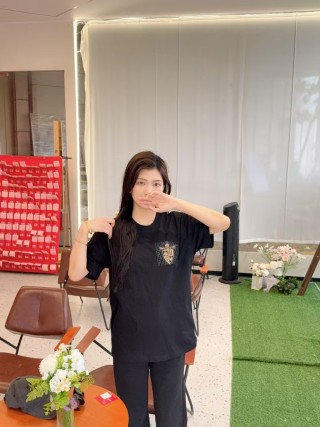 Black Short Sleeve Tee with Gold Crest Embroidery view 8