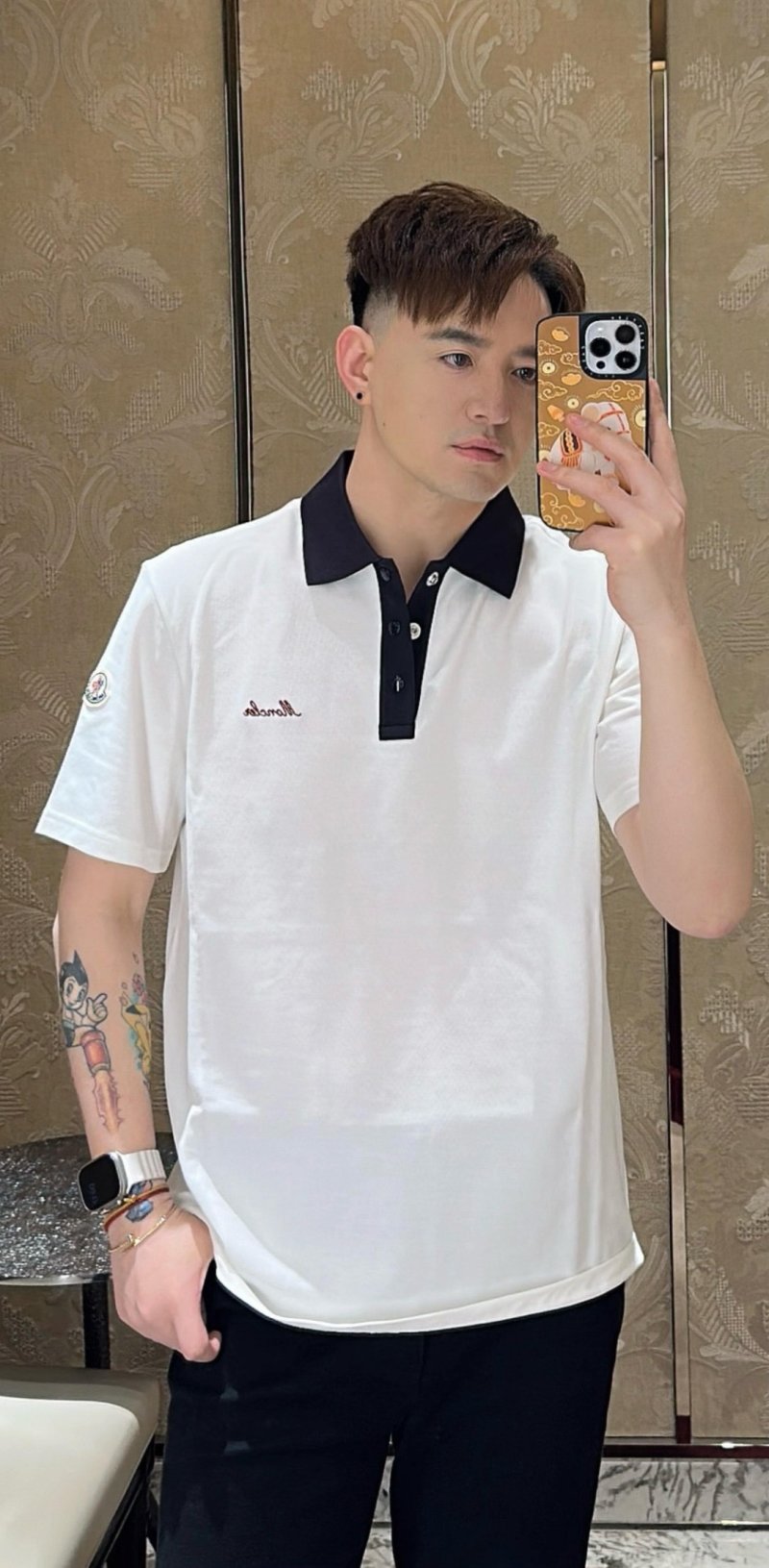 Moncler White & Black Polo Shirt