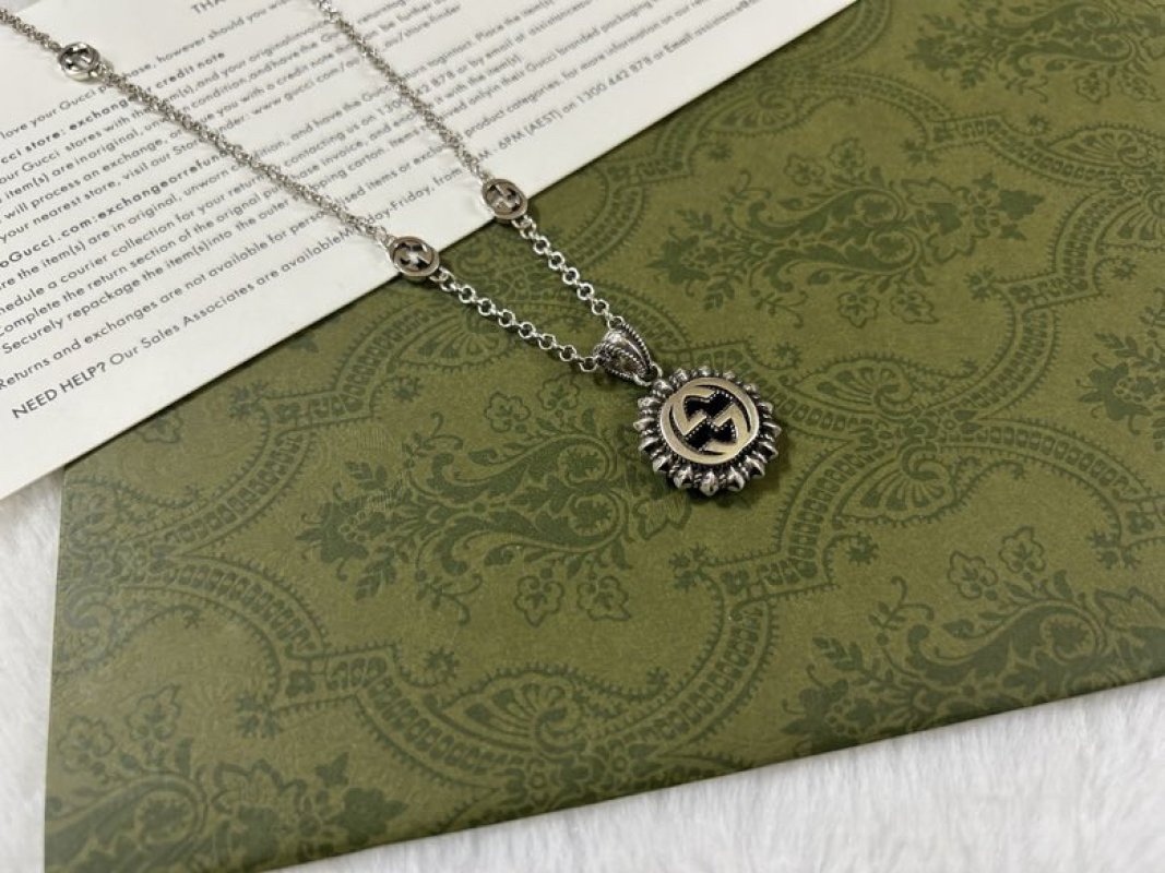 Gucci Double G Sunflower Silver Pendant Necklace 60cm