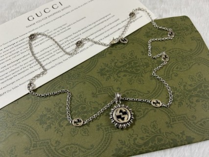 Gucci Double G Sunflower Silver Pendant Necklace 60cm view 3