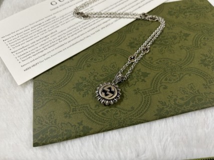Gucci Double G Sunflower Silver Pendant Necklace 60cm view 4