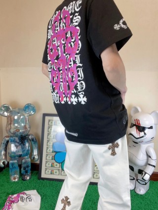 Black Graphic Print Short Sleeve T-Shirt Pink & White Logo