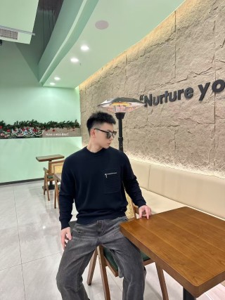 Fendi Navy Crewneck Sweater with Zipped Pocket view 4